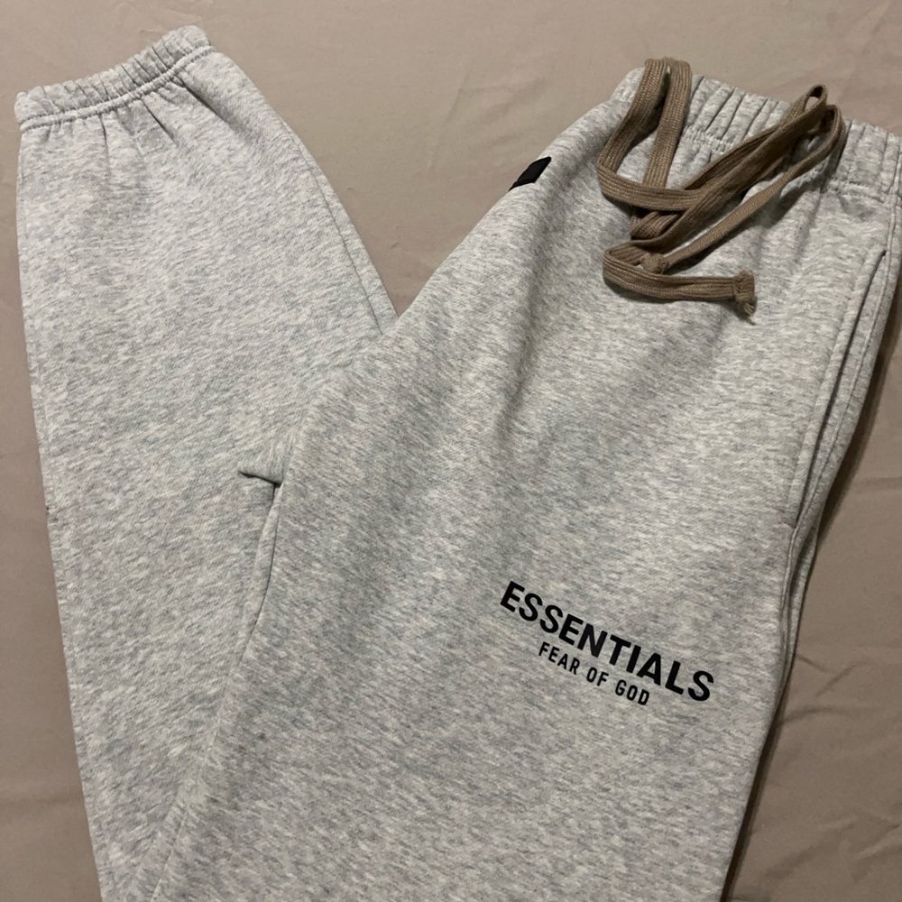 Essentials Light Gray Joggers with Brown Drawstring